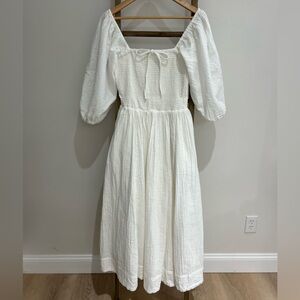 Quince 100% Organic Cotton Gauze Smocked Square Neck MIDI Dress Small NWOT Beach